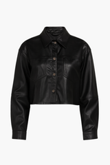 Avery Cropped Faux Leather Shacket