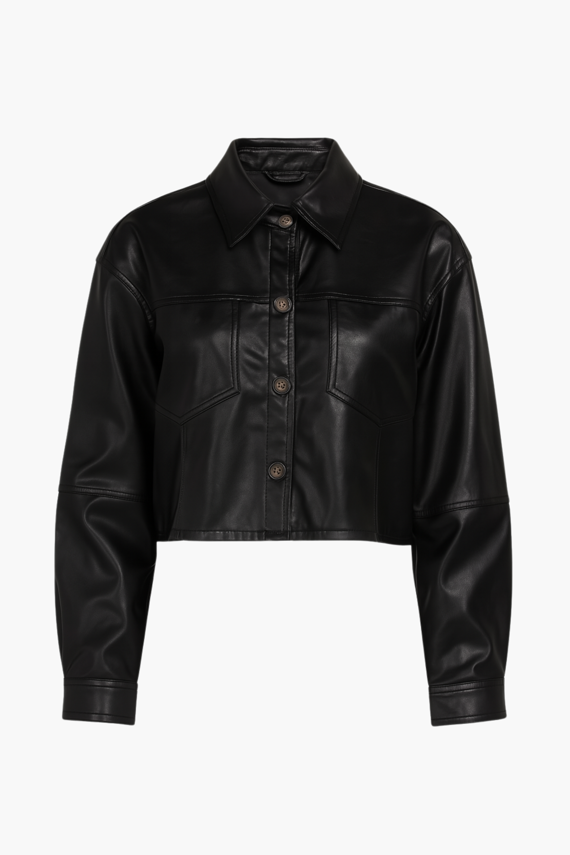 Avery Cropped Faux Leather Shacket