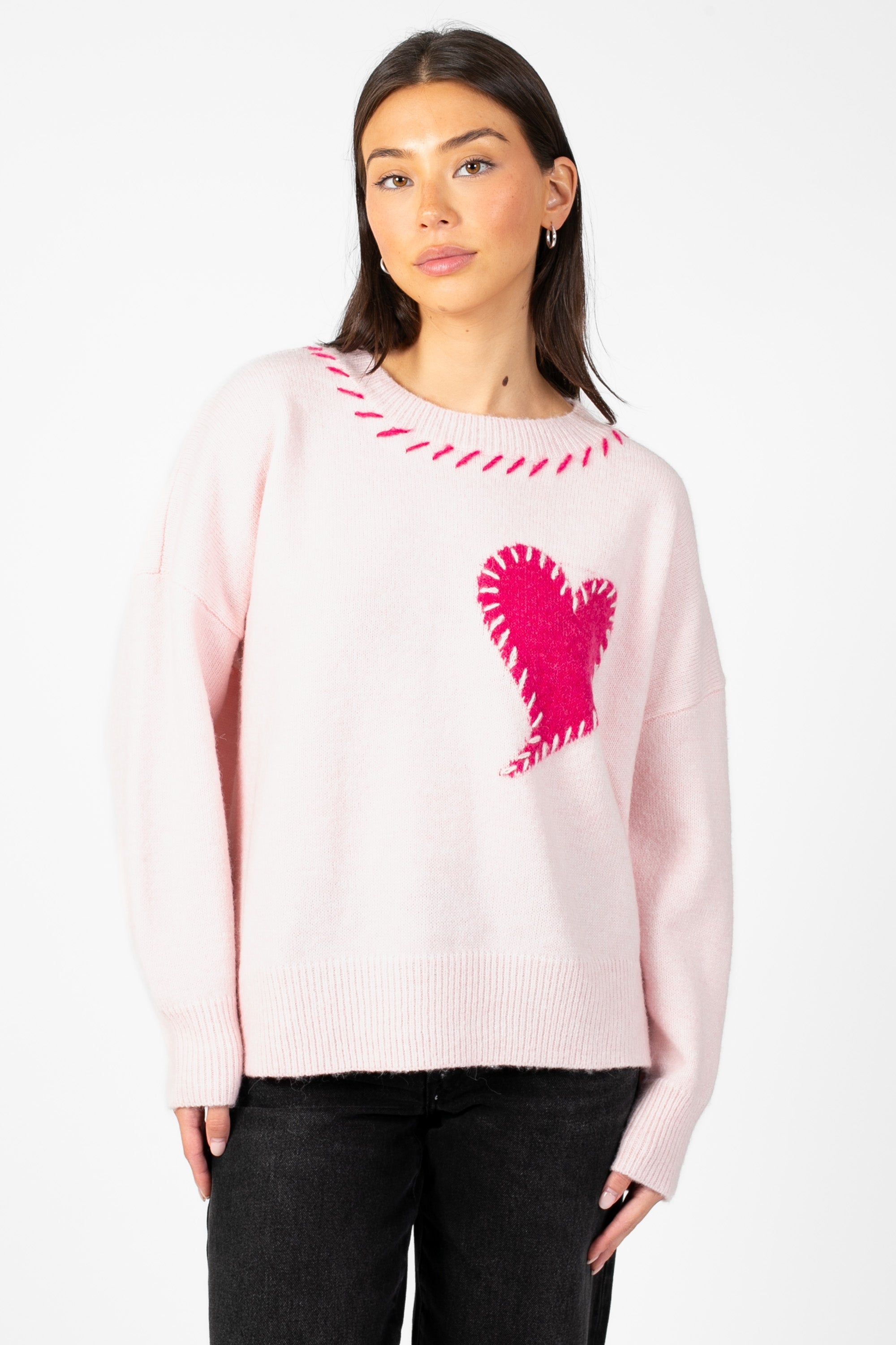 Lyla + Luxe® Heart Stitch Crew Neck Sweater