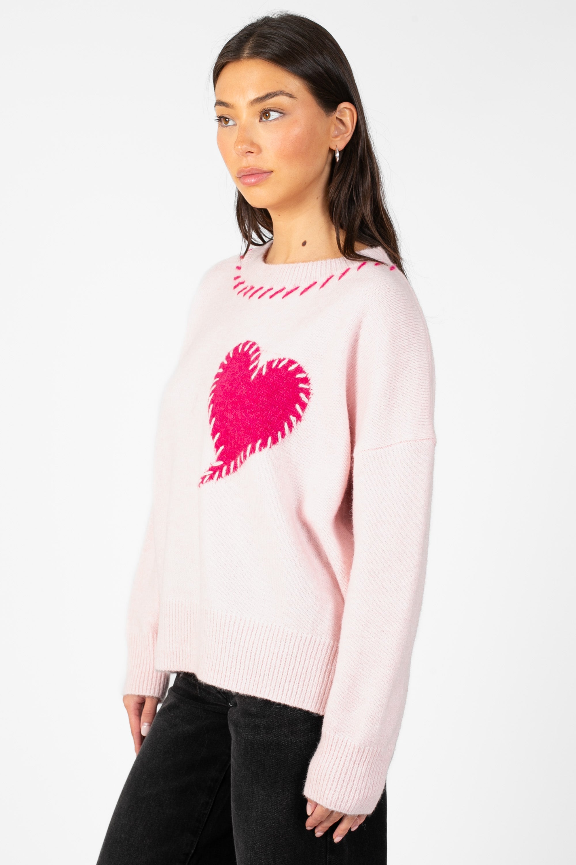 Lyla + Luxe® Heart Stitch Crew Neck Sweater
