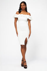 Coralie Off The Shoulder Ruffle Trim Midi Dress