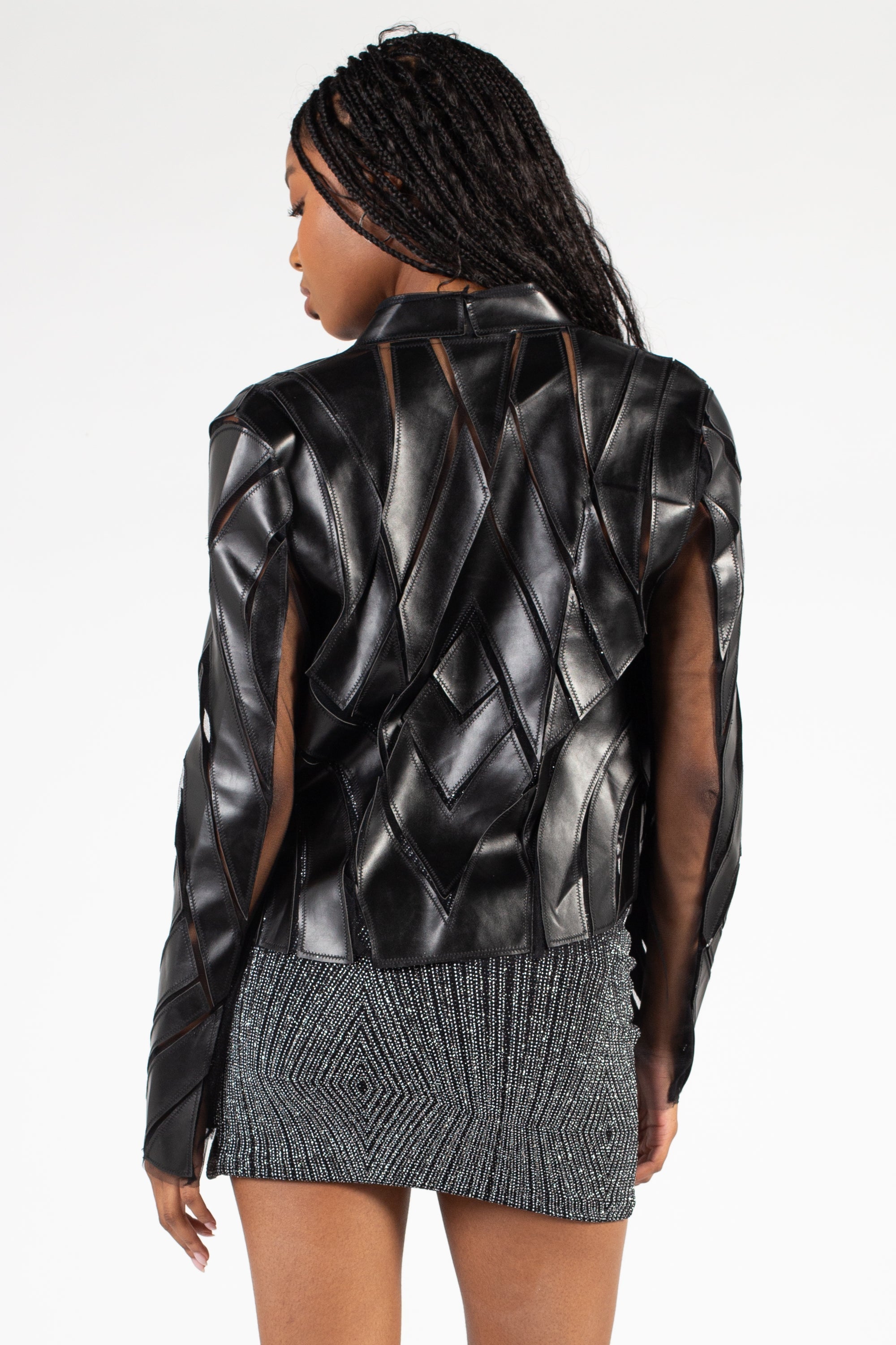 Noir Mesh Vegan Leather Jacket
