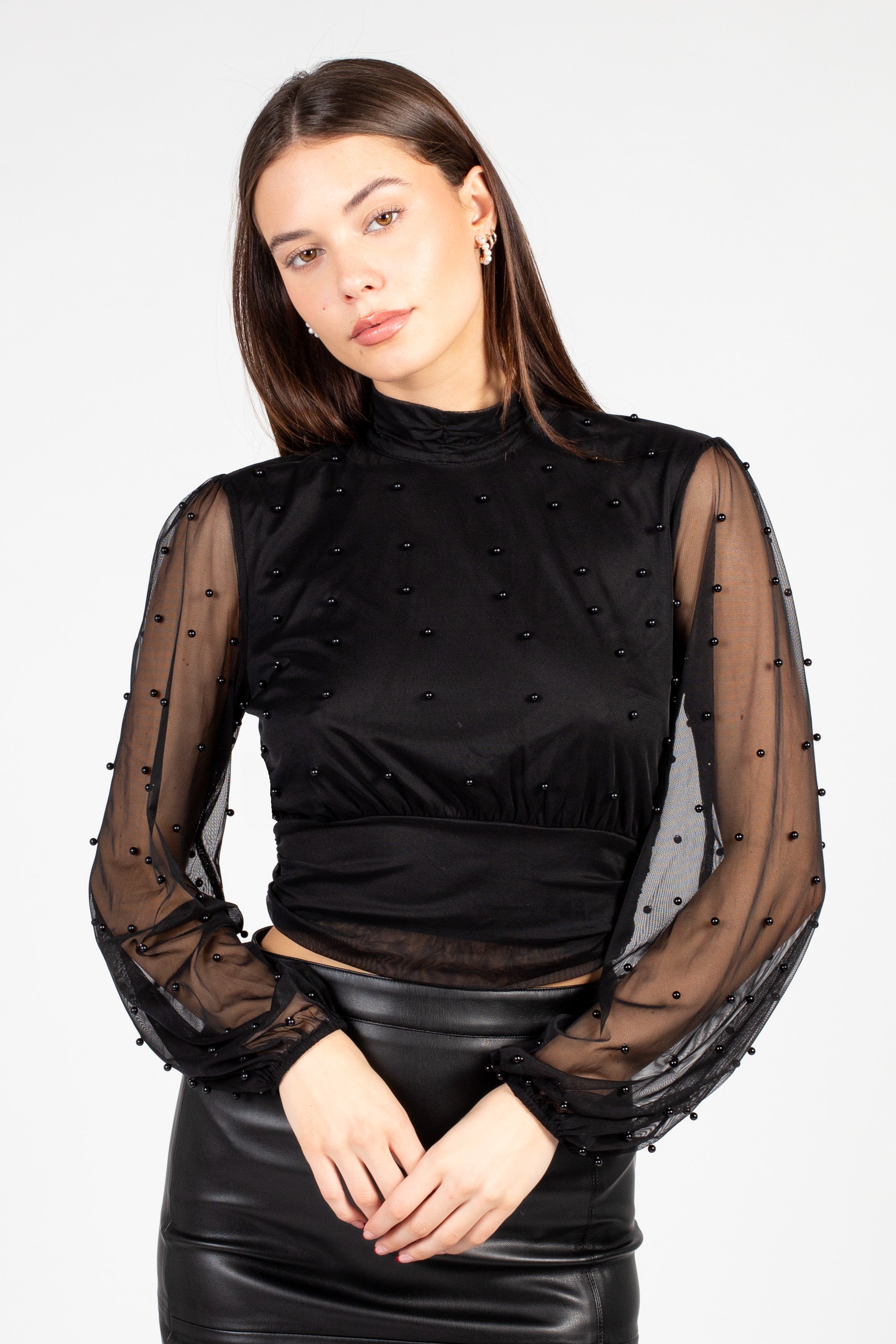 Joanne Pearl Embellished Mesh Blouse